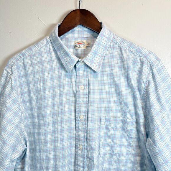 Faherty Long Sleeve Button Up Blue Plaid Men's Size XL - Picture 2 of 15